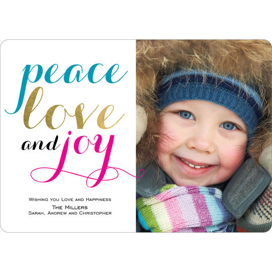 Turquoise Peace Love and Joy Photo Cards